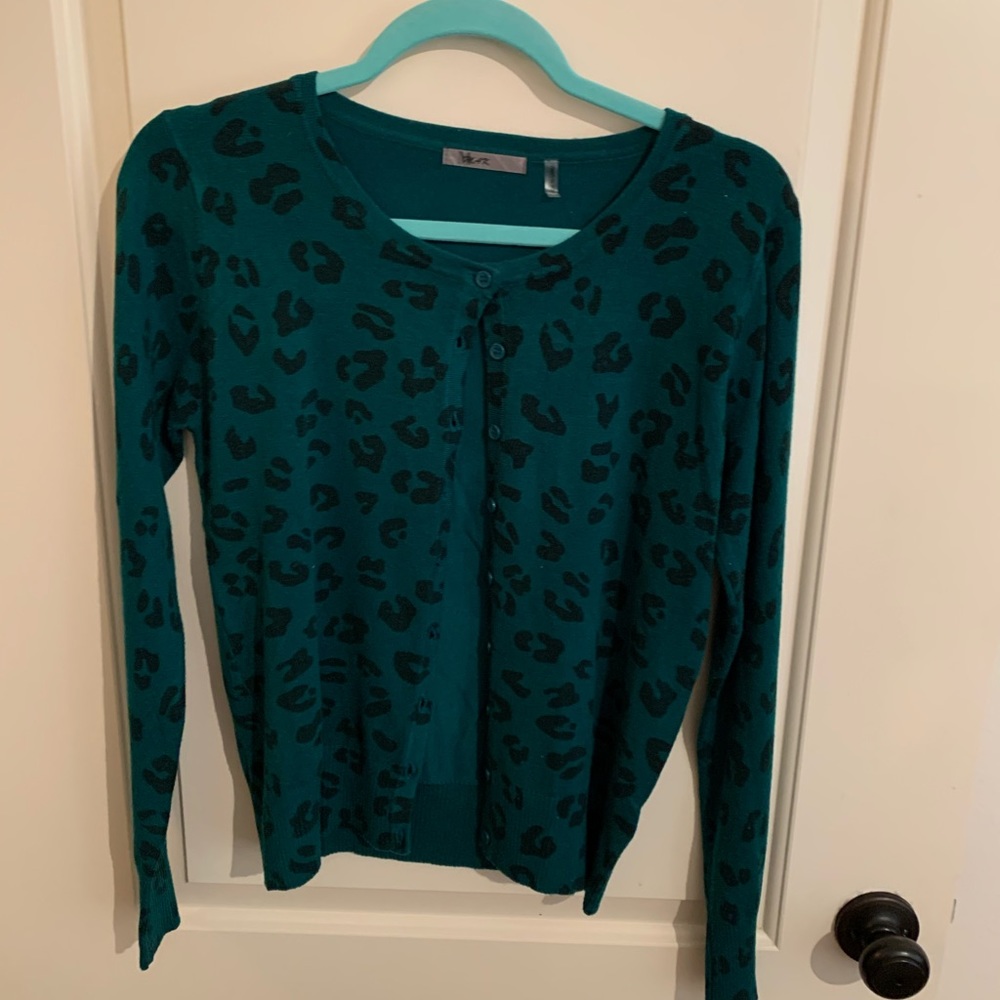 Teal blue animal print cardigan